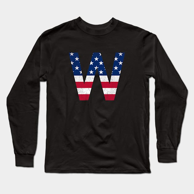 Vintage Letter W Capital Alphabet W American Flag Long Sleeve T-Shirt by Shariss